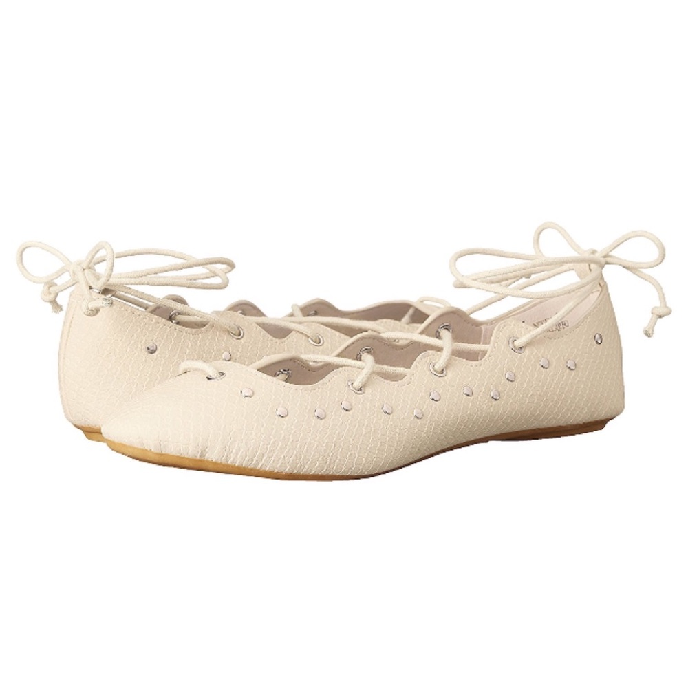 Studded Lace Up Ankle Tie Pointed Toe Ballet Flats